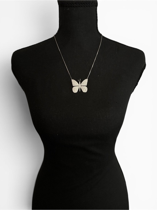 By Alexa Rae Jewelry - Silver Butterfly Pendant Necklace - Elegant Crystal Accent - By Alexa Rae
